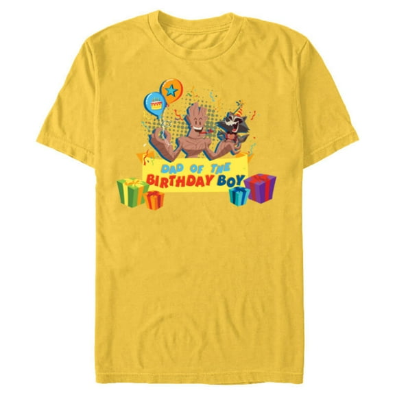 Marvel Rocket & Groot Family Party Dad of the Birthday Boy - Short Sleeve Blended T-Shirt for Adults - Customized-Yellow