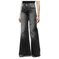 thumbnail image 1 of Gibobby Mujeres heterosexuales mezclilla de pierna ancha de talle para mujer Pantalones ajustados de longitud (Negro, S), 1 of 4