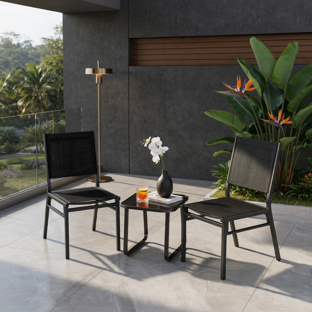 Hommoo 2-Pack Outdoor Dining Chairs, Breathable Mesh Back & Seat, Lightweight Aluminum Frame, Rust-Resistant for Patio, Porch, Poolside & Indoor Use, Black