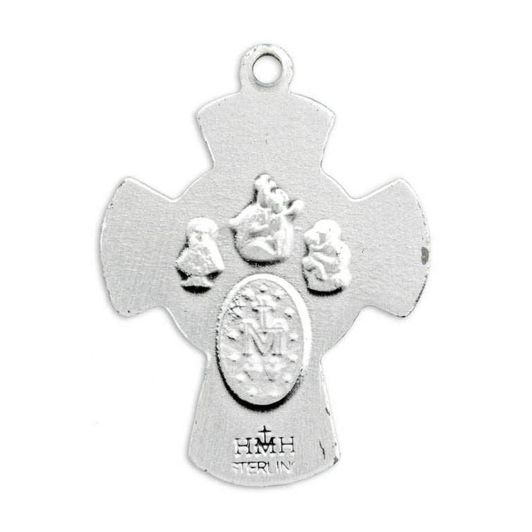Catholic 4-Way Medal Cross Cruciform Pendant with Miraculous Medal, St.  Joseph, St. Christopher and Sacred Heart, Made in USA 