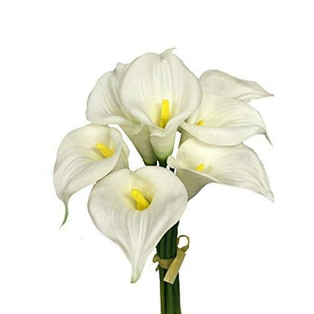 - 9 Blooming Large Calla Lily With Long Stem Beautiful Keepsake Artificial Flower (WHITE)