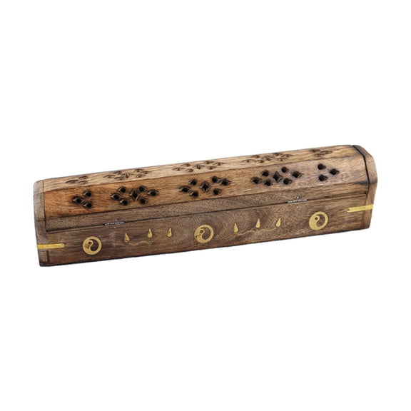 Ying Yang Hand Carved Incense Wooden Coffin Box