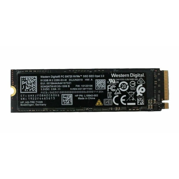 Genuine HP WD PCIe NVMe M.2 22x80mm 512GB SSD Drive SDAQNTW-512G-1006 B L18843-002