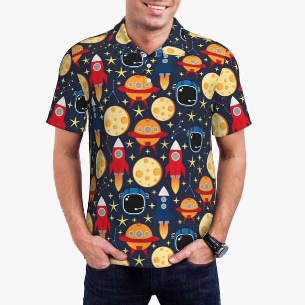 Fotbe Colorful Astronomy Camiseta Polo de Golf para Hombre con Estampado – Camisa Deportiva Transpirable con Cuello Abotonado-X-Large