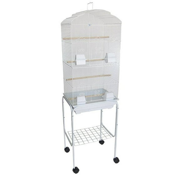 Ymlgroup 6804 3 by 8" Bar Spacing Tall Shall Top Small Bird Cage with Stand - 18"x14" in White