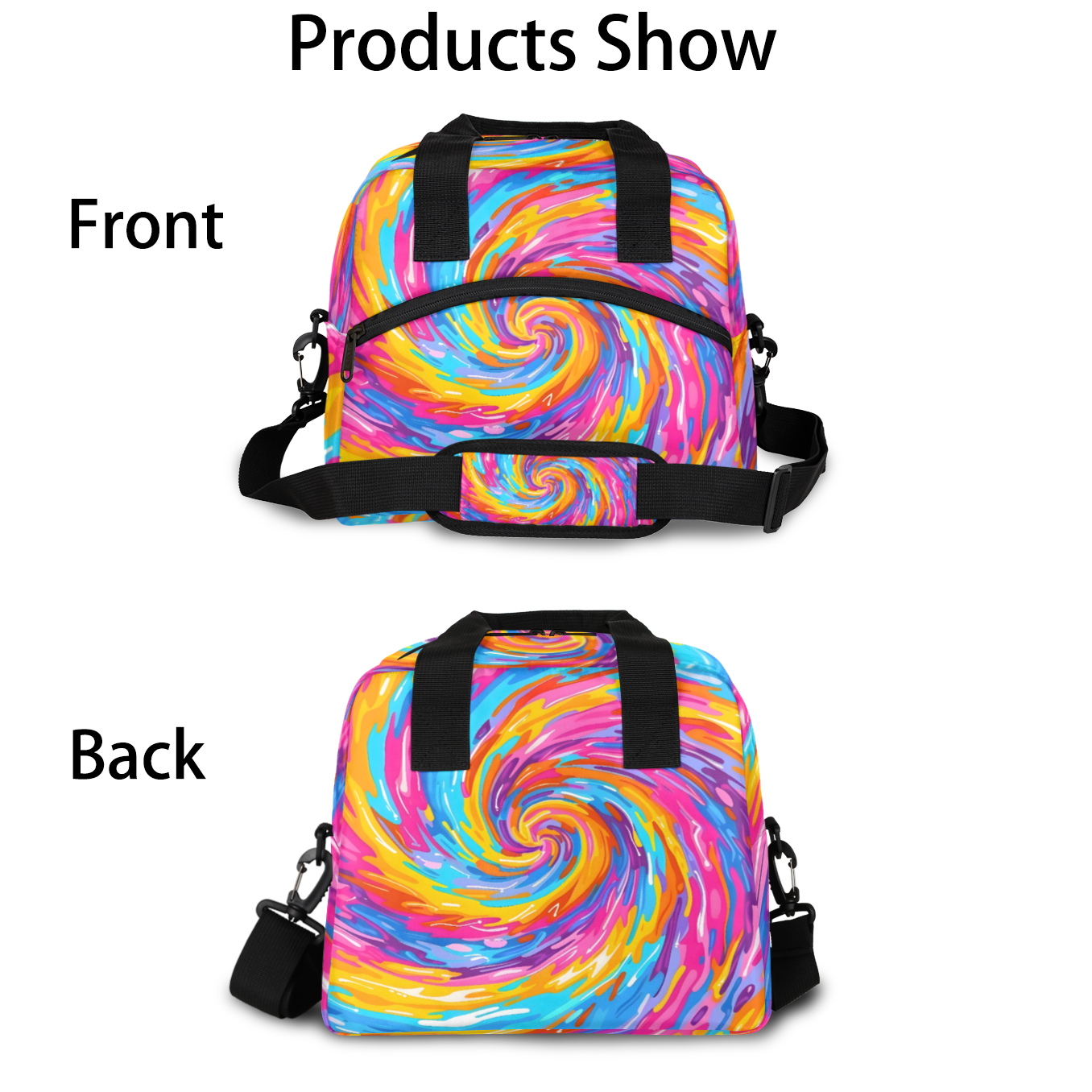 Herdesigns Tie Dye Colorful Boho Rainbow Insulated Lunch Bag for Women Men Adults Large Reusable Lunch Box Leakproof Portable Cooler Tote Bags with Adjustable Shoulder Strap