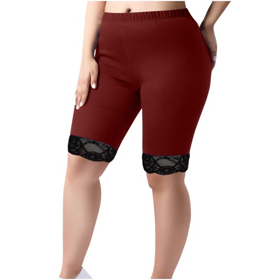 zbxnLI Women's Biker Shorts Plus Size Elastic Waist Lace Workout Yoga Shorts Slim Short Leggings for Women