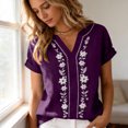 thumbnail image 5 of cocolona Womens Summer Linen V Neck Tops Short Sleeve Embroidery Shirts Trendy Casual Loose Blouses, 5 of 7