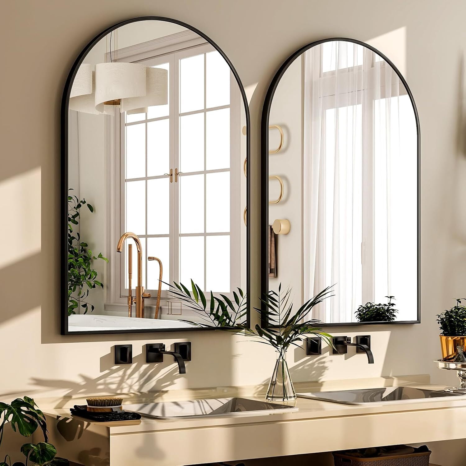Anyrose 24"x 16" Arched Bathroom Mirror Wall Mirror, Black