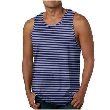 HOOMEUMY Men's Summer Tank Top Breathable Striped Sleeveless Vests Basic Crew Neck Atheltic Workout UnderVests Blue XXL