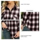 thumbnail image 5 of Blusa a cuadros para mujer, solapa, media larga, poliéster, informal, camisa con botones de manga larga para mujer, para el trabajo diario, Otoño Invierno, rojo vino S, 5 of 6