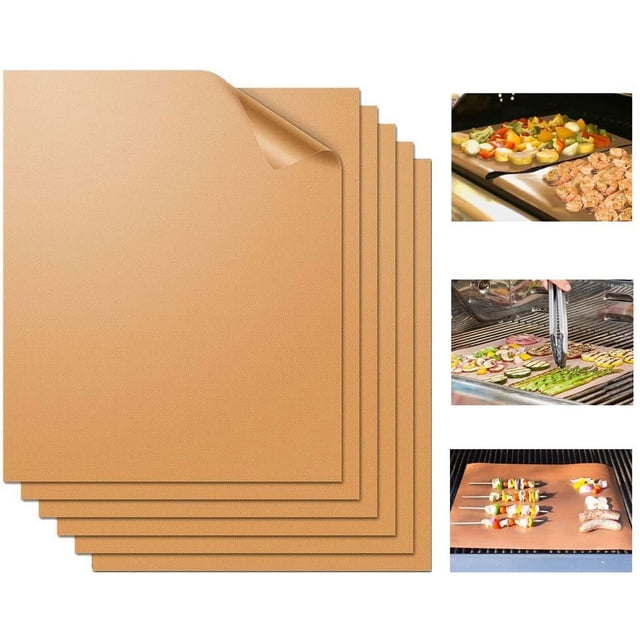 Juego de 6 alfombrillas para parrilla 100 % antiadherentes, resistentes, reutilizables y fáciles de limpiar, funciona en parrilla eléctrica, barbacoa de carbón de gas de 15,75 x 13 pulgadas (6