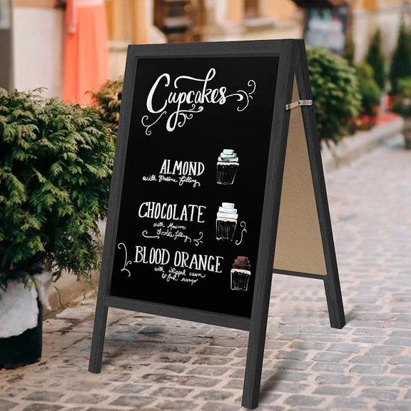 Extra Large Wooden 40x22 Chalkboard, Double-Sided Sidewalk A Frame Chalkboard Sign, Sturdy Sandwich Board for Restaurant, Business or Wedding,Black