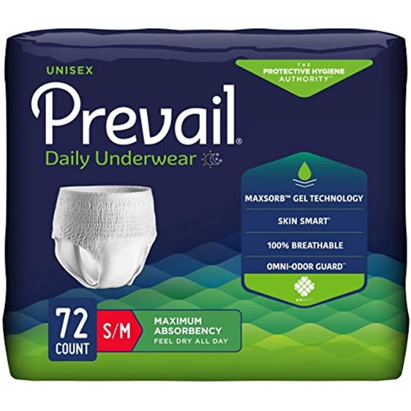 Prevail Incontinence Protective Underwear, Maximum Absorbency, Small/Medium, 72 Count