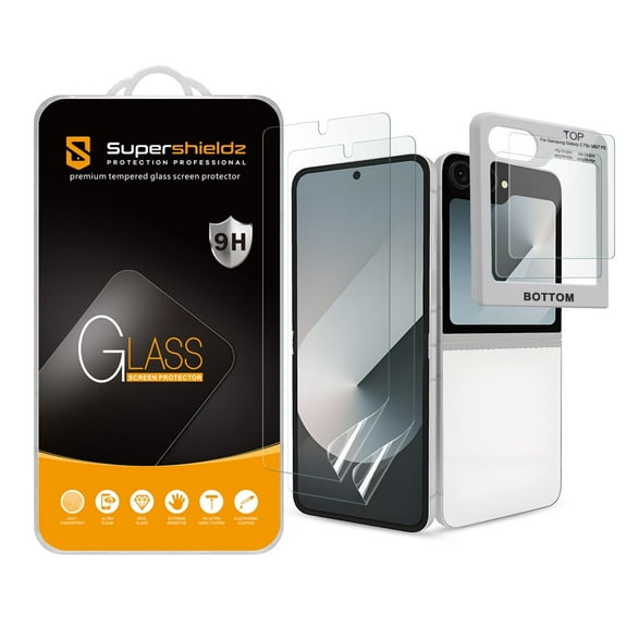 (2 Pack) Supershieldz Designed for Samsung Galaxy Z Flip 6 / Galaxy Z Flip 7 FE Screen Protector (2 Tempered Glass Front Screen and 2 TPU Main Screen) Anti Scratch, Bubble Free