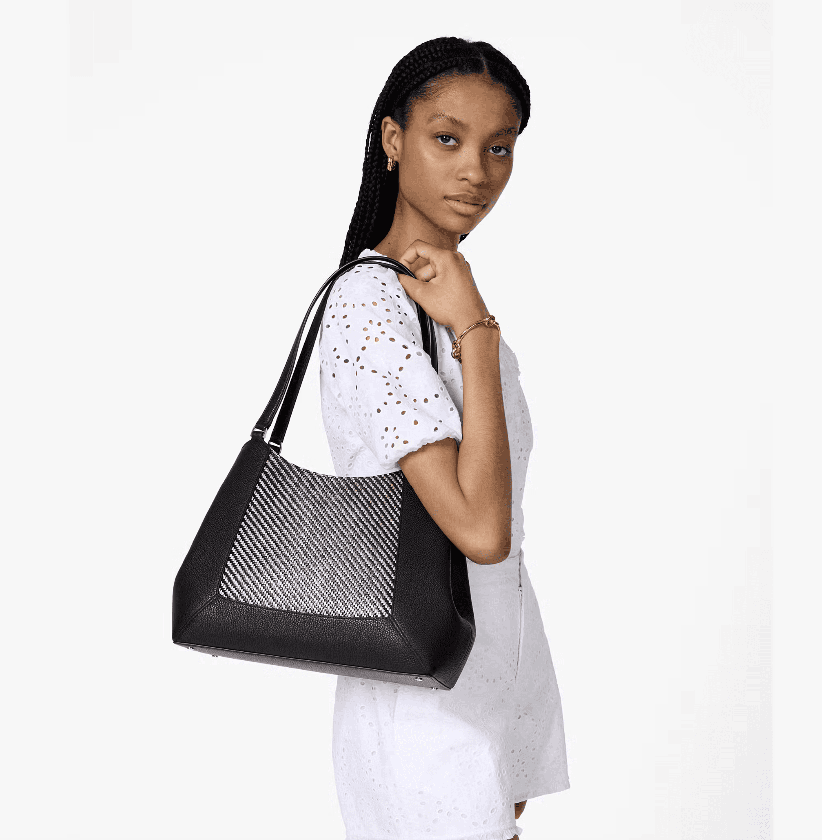 Kate Spade New York Lena Straw Triple Compartment Shoulder Bag - Natural/Pebbled Leather