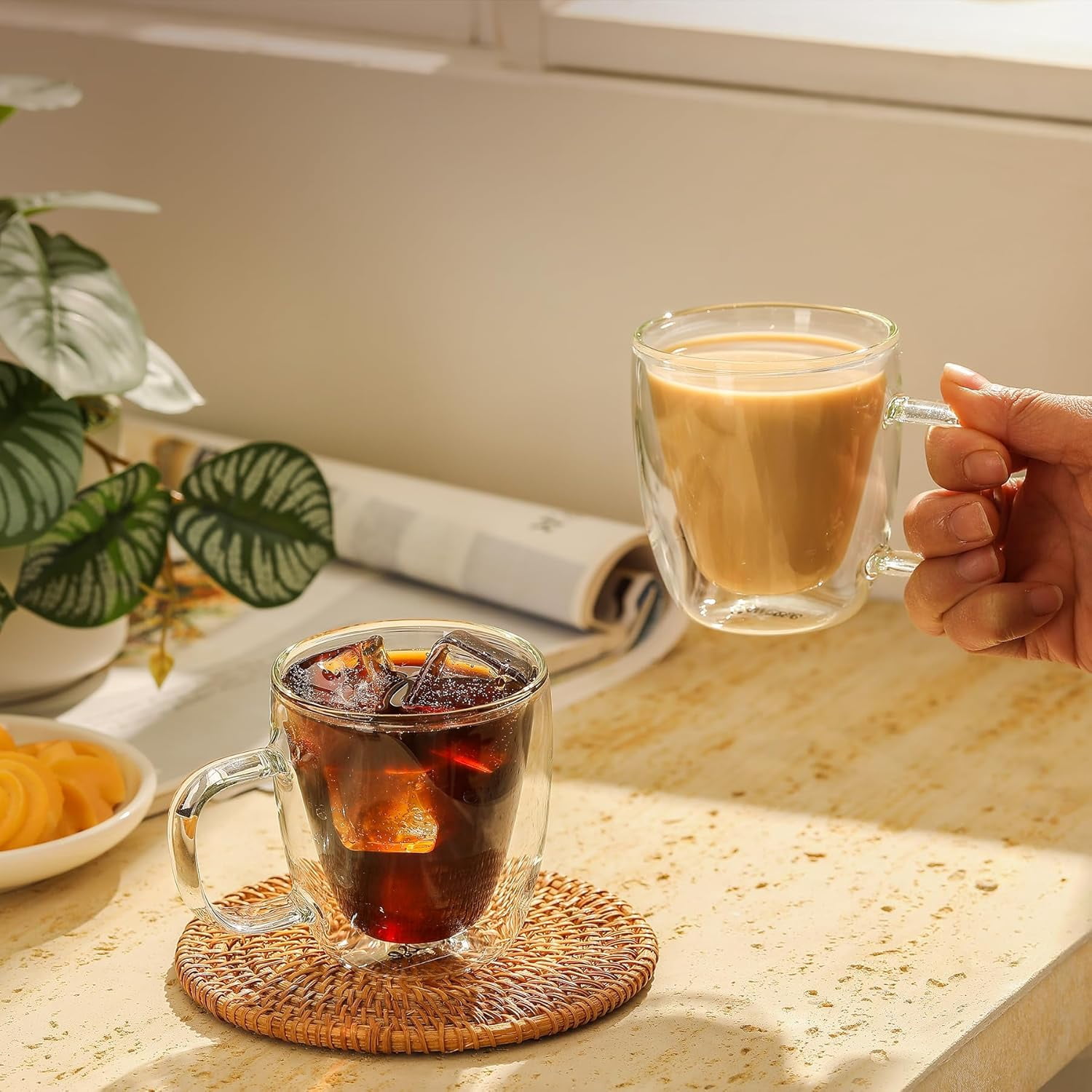 5oz Double Wall Glass Espresso Cups Set of 2, Espresso Shot Cups Perfect for Cappuccino, Latte, Tea