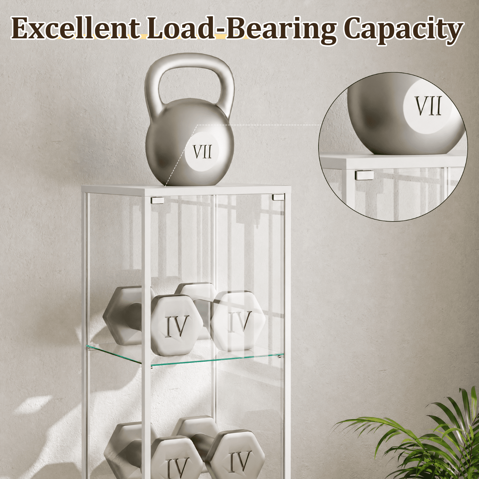 Gleamira 4-Shelf Glass Display Cabinet Freestanding Curio Cabinet with Aluminum Frame Single Glass Door, White