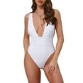 thumbnail image 1 of INSPIRAR CHIC Traje de baño de una pieza para mujer - Monokini con escote en V profundo, sin espalda, tirantes anchos, control de abdomen, tamaño X-Large, blanco, 1 of 5