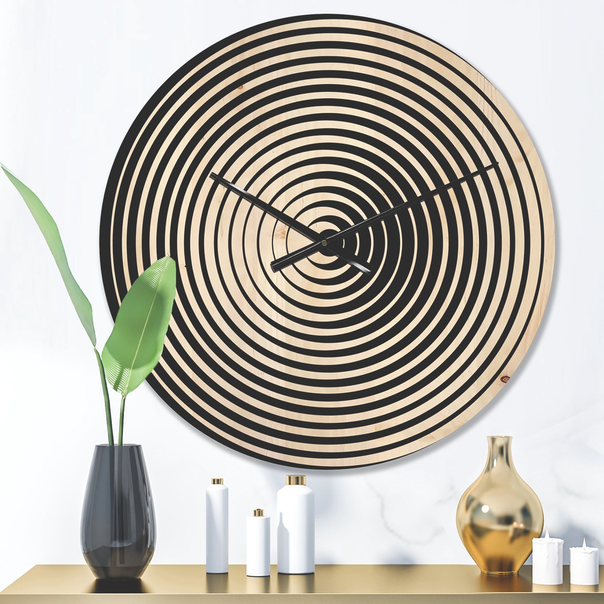 Designart 'Monochrome Optical Illusion ' Modern Wood Wall Clock