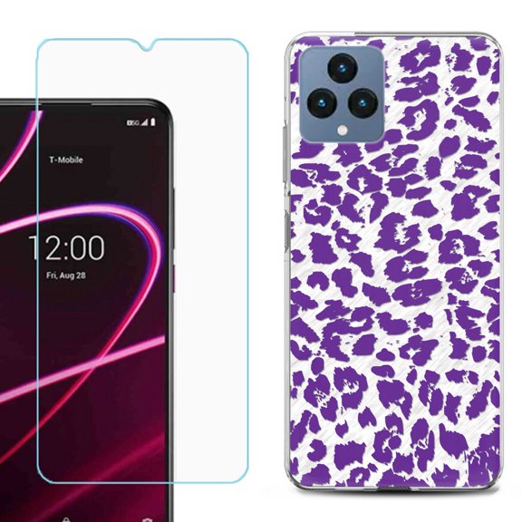 OneToughShield ® for T-Mobile Revvl 6x 5G Shockproof Phone Case, with Tempered Glass Screen Protector - Cheetah Purple
