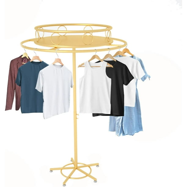 YIGOU Adjustable Round Garment Rack with Topper Rotating Clothes Display for Hanging Apparel