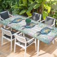 thumbnail image 2 of Sea Turtle Coastal Table Cloths for 8 Foot Rectangle Tables, Blue Green Summer Beach Coral Wooden Patio Waterproof Elastic Fitted Tablecloths, Washable Rectangular Table Cover for Camping, 2 of 8