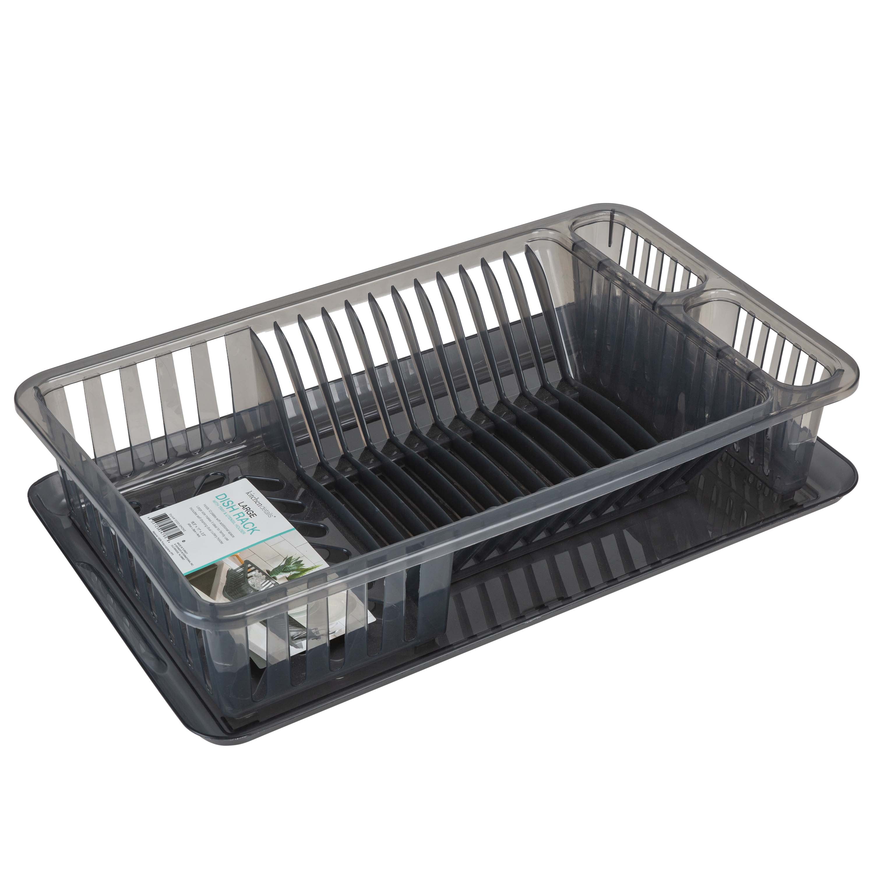 Kitchen Details Medium Dish Rack with Tray in Smoke Grey
