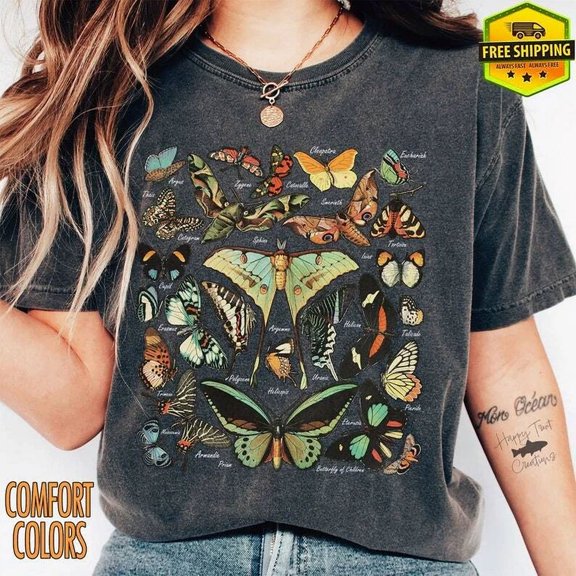 Vintage Butterfly & Moth Tee, Cottagecore, Nature Lover, Boho, Botanical