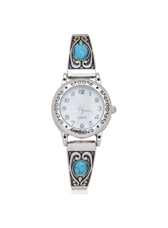 Time and Tru Adult Analog Watch in a Silvertone Round Case with Turquoise Band (WML2003WM1)