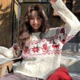 thumbnail image 2 of Suéter de punto de jacquard navideño de moda para mujer, suéter sencillo de manga larga para otoño e invierno, prendas de punto informales que combinan con todo, 2 of 5