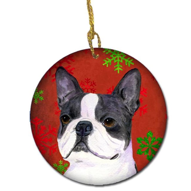 Carolines Treasures SS4723-CO1 Boston Terrier Flocons de Neige Rouges Ornement en Céramique de Noël