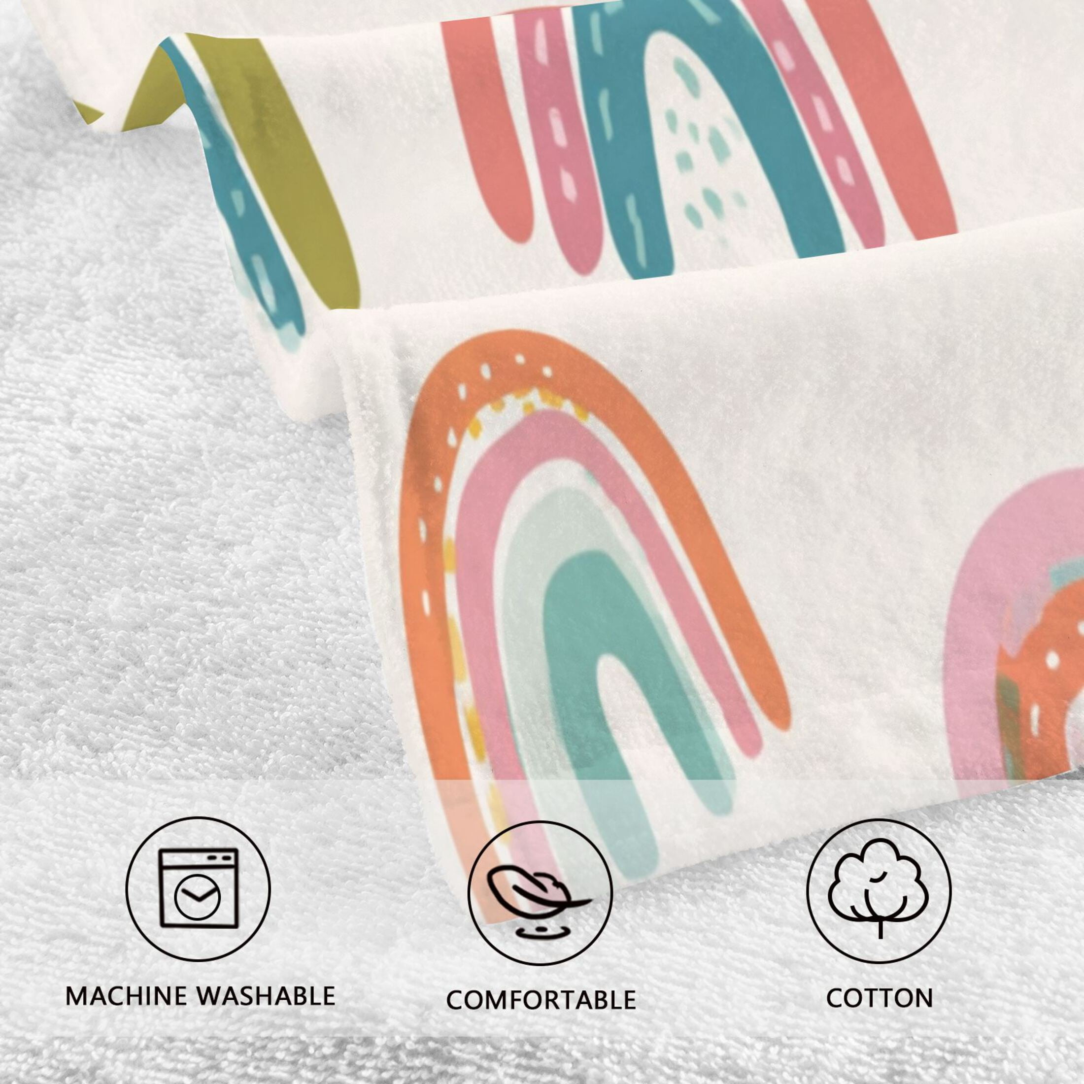 2 Pieces of Cotton Towel Face Towel Set Hand Towel Bath Towel Cotton Bath Towel Sets Colorful Cartoon Rainbow Pattern