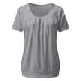 thumbnail image 4 of Tshirt Women Women's Round Neck Solid Color Pleated Short Sleeved Casual T-shirt, 4 of 4