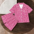 thumbnail image 6 of FAVIPT Pajamas Sets for Girls Summer Leopard Collared Short Sleeve T-Shirt and Shorts 2Pcs Pajama Button Down Loungewear Set Hot Pink,3-4Years, 6 of 7