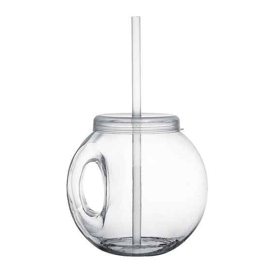 5 1/4" 30 oz. Fishbowl-Shaped Straw Reusable Cups with Lid & Straw - 3 piece