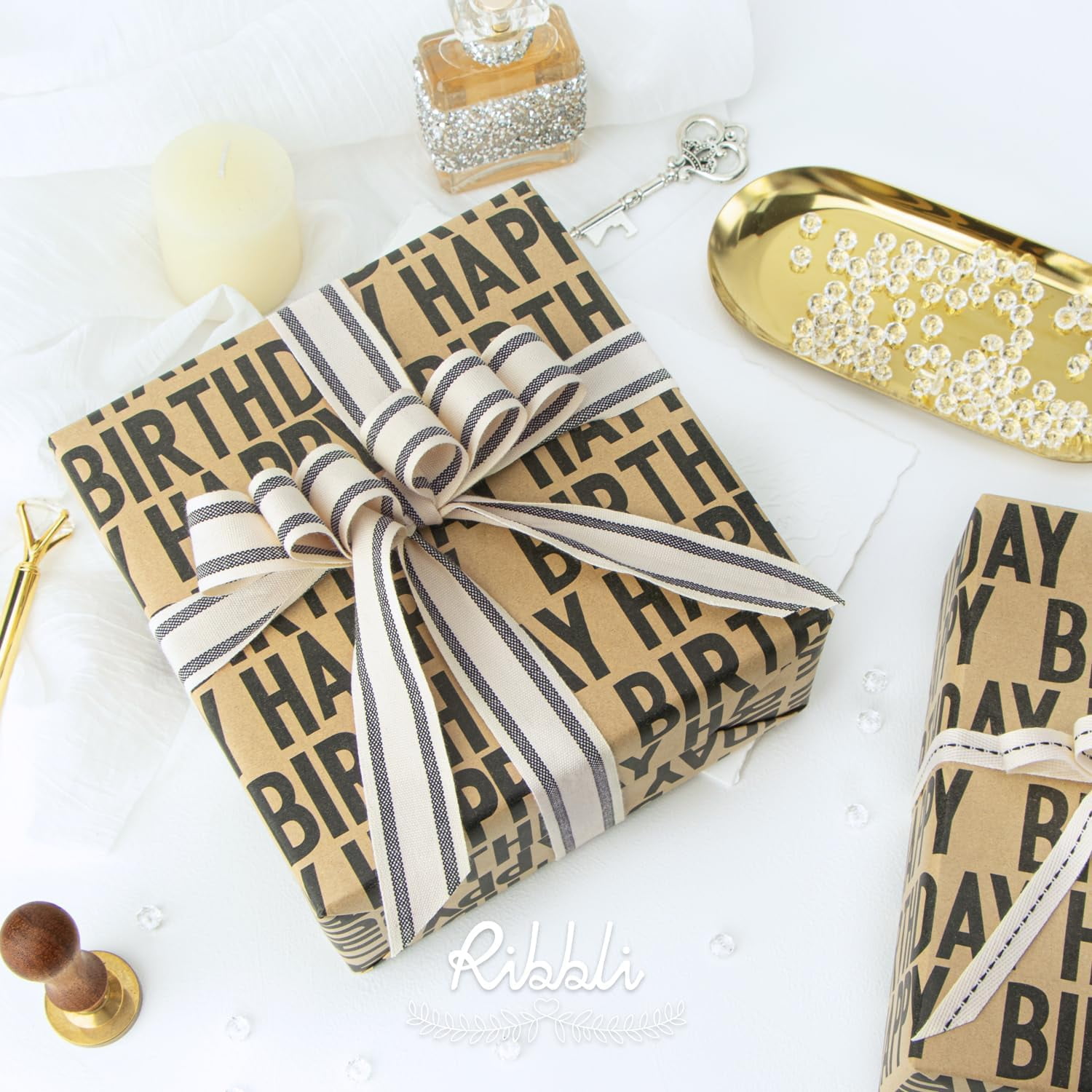 Birthday Kraft Wrapping Paper Vintage Style Paper Perfect for Men Women Brown Kraft Paper with Black Pattern- 17Inch x 394Inch(33Feet)