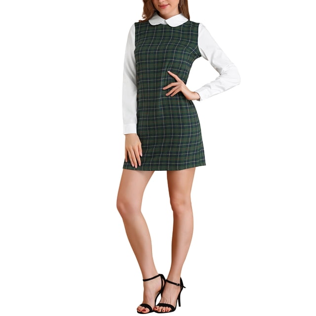 Vestido de Navidad Peter Pan para mujeres INSPIRE CHIC, vestido mini de bloque de color de los años 60, manga larga, XS verde azul