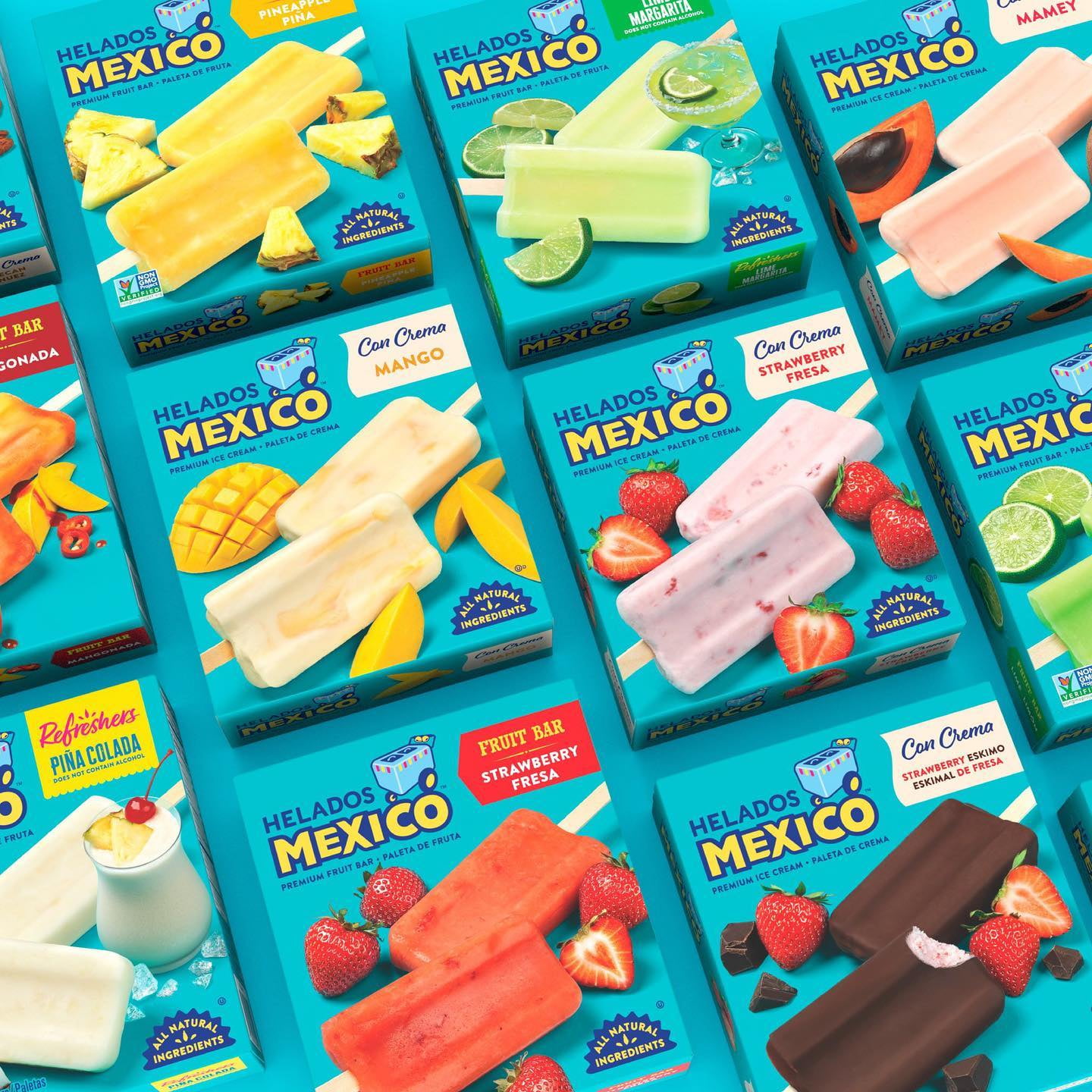 Helados Mexico Minis Strawberry, Coconut and Mango Real Fruit and Ice Cream Bars Variety Pack, Gluten-Free, Frozen, 36 fl oz, 24 count