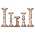thumbnail image 3 of Handmade Mango Wood Eco-friendly Traditional Wallnut Set Of Five 12",9",6",9" & 12" Pillar Candle Holder, 3 of 7