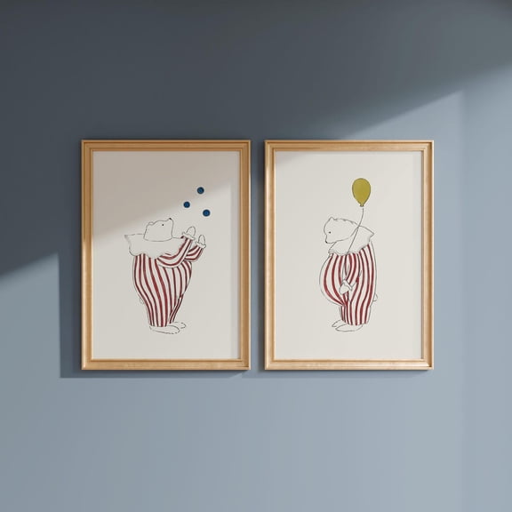 Circus Nursery Art Room Circus Wall Art Playroom Bear Nursery Decor Vintage Carnival Toddler Room Set 2 Unframed Paper Print 8x12