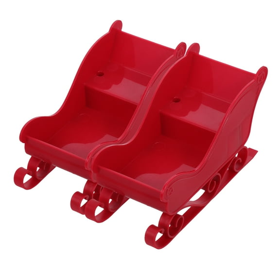 2pcs Small Santa Sleigh Plastic Display Bowls for Christmas Village Decor, Office Holiday Centerpiece, Mantelpiece Sled Decoration