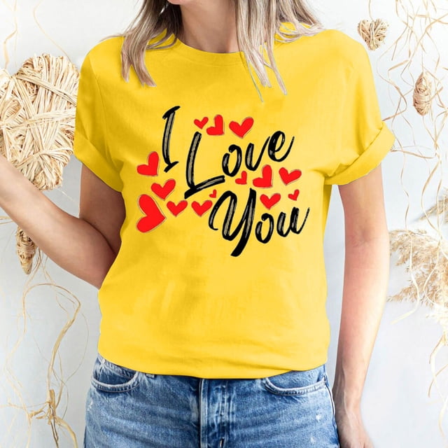 Pisexur Valentines Day T-shirt Top T-shirt à Manches Courtes Imprimé Amour de la Saint-Valentin pour Femmes, Col Rond