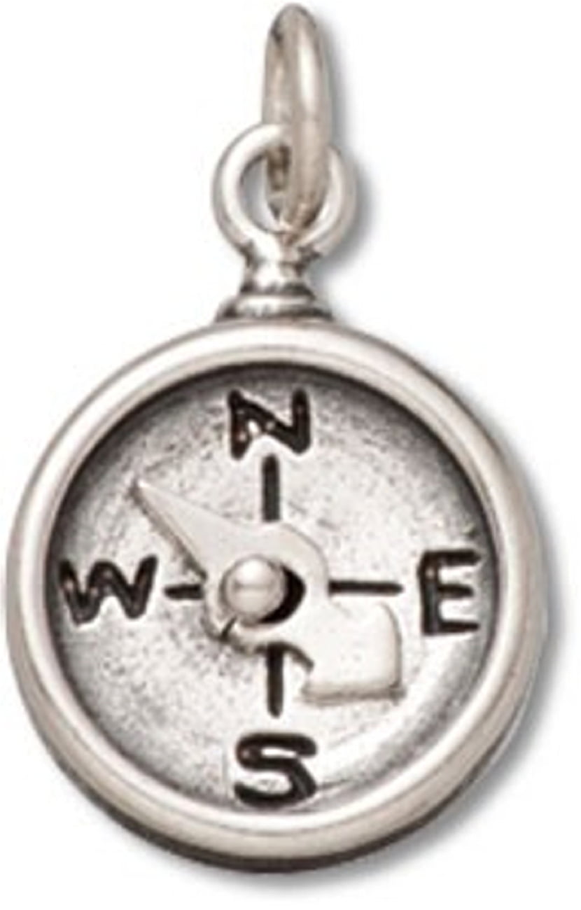 Sterling Silver Womens 1mm Box Chain Compass Pendant Necklace