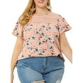 thumbnail image 5 of MODA NOVA Juniors Plus Size Floral Lace Keyhole Back Flared Sleeve Blouse Pink 1X, 5 of 6