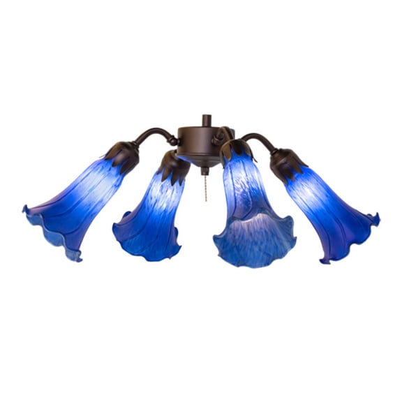 Meyda Tiffany 261505 Blue Tiffany Pond Lily 19" Wide 4 Light Ceiling Fan Light Kit -