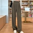 thumbnail image 4 of Lohuatrd Women Suit Pants Straight Wide Leg Loose High Waist Solid Color Formal OL Commute Full Length Fasten Tape Adjustable Waist Lady Formal Trousers, 4 of 8