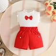 thumbnail image 2 of vigerkar Girls' 2 Pieces Outfits Cute Ruffle Sleeve Top and High Waisted Shorts Set (Red, 18-24 Months), 2 of 9