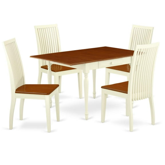 East West Furniture Monza 5-piece Wood Dining Room Set in Buttermilk/Cherry