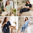thumbnail image 7 of Plus Size Pajamas for Women, LOFIR Crew Neck Elbow sleeve Top & Wide Leg Capri Pants 2 Piece Pj Set, Lightweight Loungewear for Home, Relaxing and Daily Wear, Green 4XL, 7 of 7